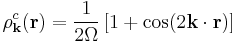 \rho_{\bold{k}}^c(\bold{r}) = \frac{1}{2\Omega} \left[1 %2B \cos(2 \bold{k}\cdot\bold{r})\right]