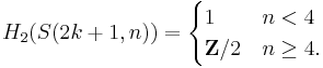 H_2(S(2k%2B1,n)) = \begin{cases} 1 & n < 4\\
\mathbf{Z}/2 & n \geq 4.\end{cases}