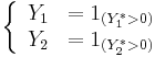 
\left\{
\begin{array}{ll}
Y_1&=1_{(Y^*_1>0)}\\
Y_2&=1_{(Y^*_2>0)}
\end{array}
\right.
