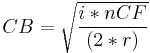 CB = \sqrt {\frac {i*nCF}{(2*r)}}