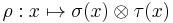 \rho: x \mapsto \sigma(x) \otimes \tau(x)