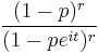 \, \frac{(1-p)^r}{(1-pe^{it})^r}