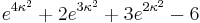 e^{4 \kappa^2} %2B 2 e^{3 \kappa^2} %2B 3 e^{2 \kappa^2} - 6 