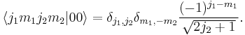 
  \langle j_1 m_1 j_2 m_2 | 0 0\rangle  = \delta_{j_1,j_2}\delta_{m_1,-m_2}
\frac{(-1)^{j_1-m_1}}{\sqrt{2j_2%2B1}}.
