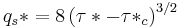 q_s* = 8\left(\tau*-\tau*_c \right)^{3/2}