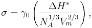 \sigma = \gamma_0 \left( \frac{\Delta H^*}{N_A^{1/3}V_m^{2/3}}\right),