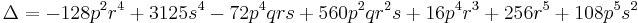 \Delta=-128p^2r^4%2B3125s^4-72p^4qrs%2B560p^2qr^2s%2B16p^4r^3%2B256r^5%2B108p^5s^2
