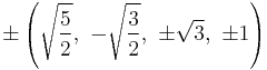 \pm\left(\sqrt{\frac{5}{2}},\ -\sqrt{\frac{3}{2}},\ \pm\sqrt{3},\         \pm1\right)