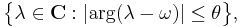 \big\{ \lambda \in \mathbf{C}�: | \mathrm{arg} (\lambda - \omega) | \leq \theta \big\},