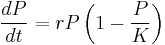 \frac{dP}{dt}=rP\left(1 - \frac{P}{K}\right)