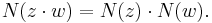 N(z\cdot w) = N(z)\cdot N(w).