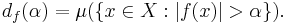 d_f(\alpha) = \mu(\{x \in X�: |f(x)| > \alpha\}).