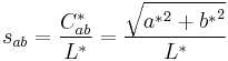 s_{ab}=\frac{C^*_{ab}}{L^*}=\frac{\sqrt{{a^*}^2%2B{b^*}^2}}{L^*}