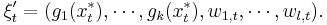  \xi_t'= (g_1(x^*_t), \cdots ,g_k(x^*_t), w_{1,t}, \cdots , w_{l,t}).