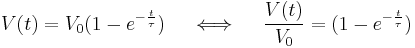 V(t) = V_0(1-e^{-\frac{t}{\tau}})\quad\iff\quad\frac{V(t)}{V_0}=(1-e^{-\frac{t}{\tau}})