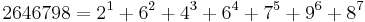 \,2646798 = 2^1%2B6^2%2B4^3%2B6^4%2B7^5%2B9^6%2B8^7