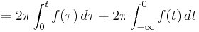 = 2 \pi \int_{0}^{t} f(\tau)\, d \tau %2B 2 \pi \int_{-\infty}^{0} f(t)\, dt 