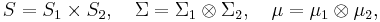 S=S_1\times S_2,\quad \Sigma=\Sigma_1\otimes\Sigma_2,\quad \mu=\mu_1\otimes\mu_2,