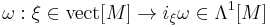 \ \omega: \xi \in \mathrm{vect}[M] \rightarrow i_\xi \omega \in \Lambda^1[M]