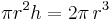 \pi r^2 h = 2 \pi\,r^3