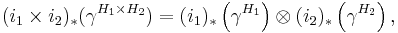 (i_{1} \times i_{2})_{*} (\gamma^{H_{1} \times H_{2}}) = (i_{1})_{*} \left( \gamma^{H_{1}} \right) \otimes (i_{2})_{*} \left( \gamma^{H_{2}} \right),