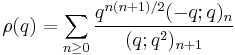 \rho(q) = \sum_{n\ge 0} {q^{n(n%2B1)/2}(-q;q)_n\over (q;q^2)_{n%2B1}}