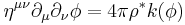 \eta^{\mu\nu}\partial_\mu\partial_\nu\phi=4\pi\rho^*k(\phi)\,