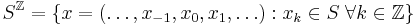 S^\mathbb{Z}=\{ x=(\ldots,x_{-1},x_0,x_1,\ldots)�: 
x_k \in S \; \forall k \in \mathbb{Z} \}