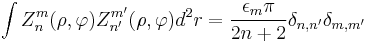 \int Z_n^m(\rho,\varphi)Z_{n'}^{m'}(\rho,\varphi)d^2r
=\frac{\epsilon_m\pi}{2n%2B2}\delta_{n,n'}\delta_{m,m'}