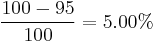 \frac{100-95}{100} = 5.00\%