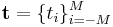 \mathbf{t}=\{t_i\}_{i=-M}^M