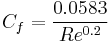 C_f = \frac{0.0583}{Re^{0.2} }