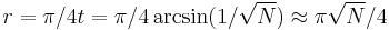 r = \pi/4t = \pi/4\arcsin(1/\sqrt{N}) \approx \pi\sqrt{N}/4