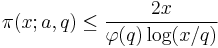 \pi(x;a,q) \le {2x \over \varphi(q)\log(x/q)}