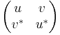 \begin{pmatrix}u & v \\ v^* & u^* \end{pmatrix}