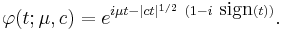 \varphi(t;\mu,c)=e^{i\mu t-|ct|^{1/2}~(1-i~\textrm{sign}(t))}.