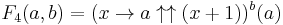 F_4(a, b) = (x \to a \uparrow\uparrow (x %2B 1))^b(a)