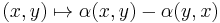 (x,y) \mapsto \alpha(x,y) - \alpha(y,x)