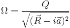 \Omega = \frac{Q}{\sqrt{(\vec{R}-i\vec{a})^2}} \,