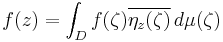 f(z) = \int_D f(\zeta)\overline{\eta_z(\zeta)}\,d\mu(\zeta)