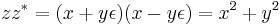 z z^\ast = (x %2B y \epsilon) (x - y \epsilon) = x^2 %2B y^2