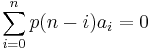 \sum_{i=0}^n p(n-i) a_i = 0