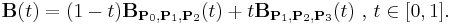 \mathbf{B}(t)=(1-t)\mathbf{B}_{\mathbf P_0,\mathbf P_1,\mathbf P_2}(t) %2B t \mathbf{B}_{\mathbf P_1,\mathbf P_2,\mathbf P_3}(t) \mbox{ , } t \in [0,1].