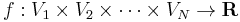 f�: V_1\times V_2\times\cdots\times V_N \to \mathbf{R}