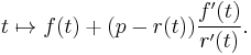 t\mapsto f(t)%2B(p-r(t)){f'(t)\over r'(t)}.