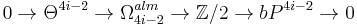 0 \to \Theta^{4i-2} \to \Omega^{alm}_{4i-2} \to \mathbb{Z}/2 \to bP^{4i-2} \to 0