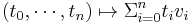 (t_0,\cdots,t_n) \mapsto \Sigma_{i = 0}^n t_i v_i