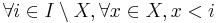 \forall i \in I \setminus X, \forall x \in X, x<i