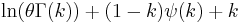 \ln(\theta \Gamma(k)) %2B (1 - k)\psi(k) %2B k \, 