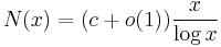 N(x)=(c%2Bo(1))\frac{x}{\log x}